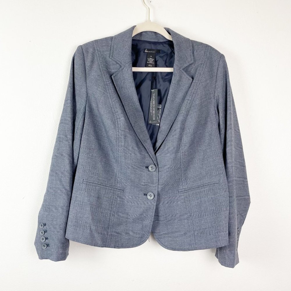 NWT Lane Bryant Woman's Sz 14 Gray Plaid Two Button Front Career‎ Blazer